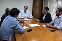 Renato Cunha/Presidente, Marcelo Guerra/Superintendente e Reginaldo Morais/Depto. Econômico, em reunião sede SINDAÇÚCAR/PE</br> com Dr. Wagner Maciel acerca convênios entre entidade e FUNDAJ, com participação UFRPE/Eng. Djalma Simões, dia 30/julho/2019<br />
